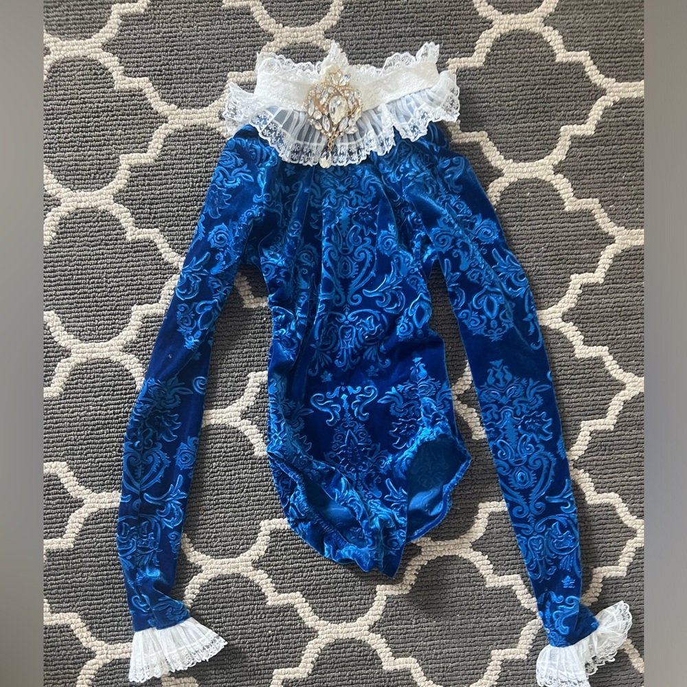 Blue embossed print velour one piece dance costume